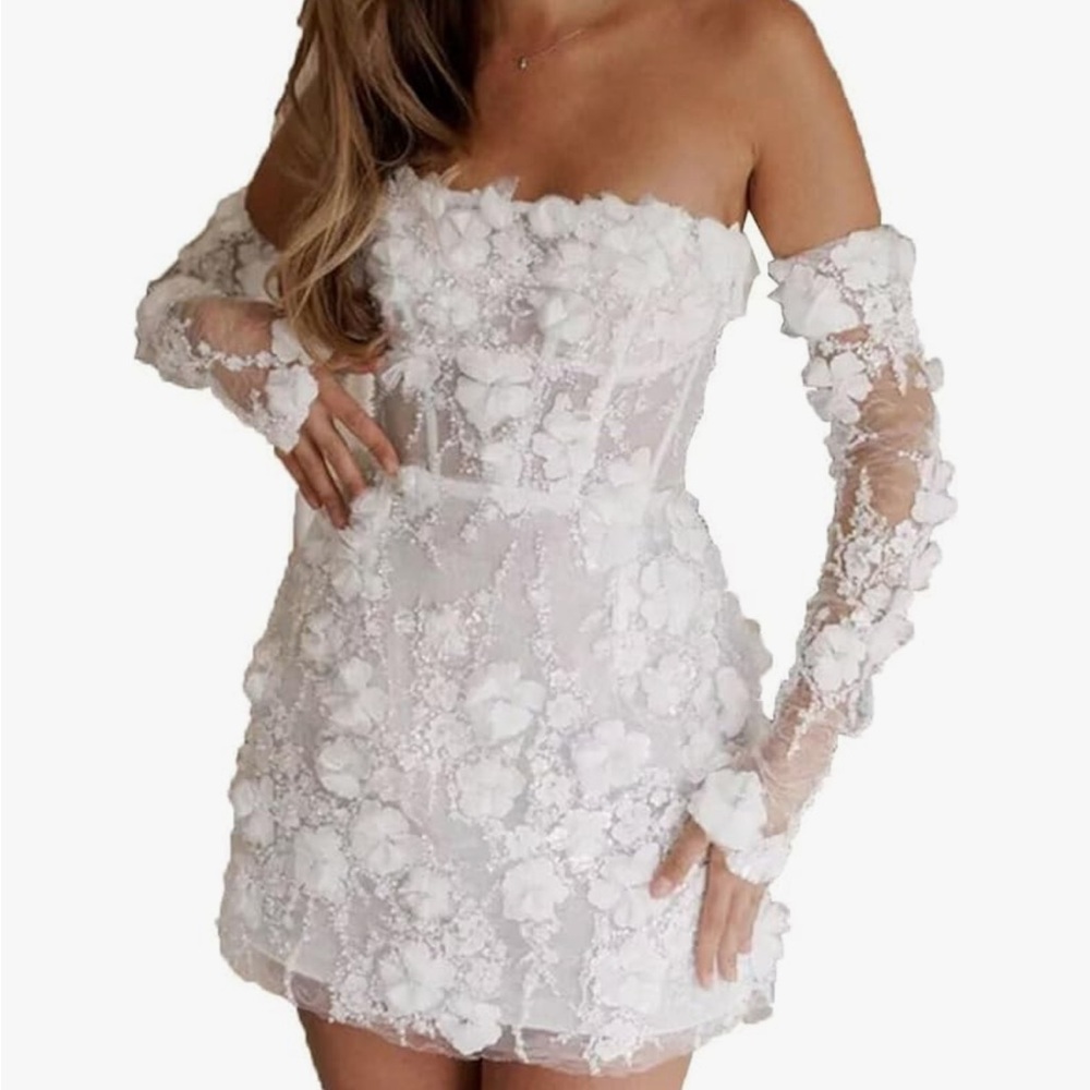Elegant White Floral Off-Shoulder Dress